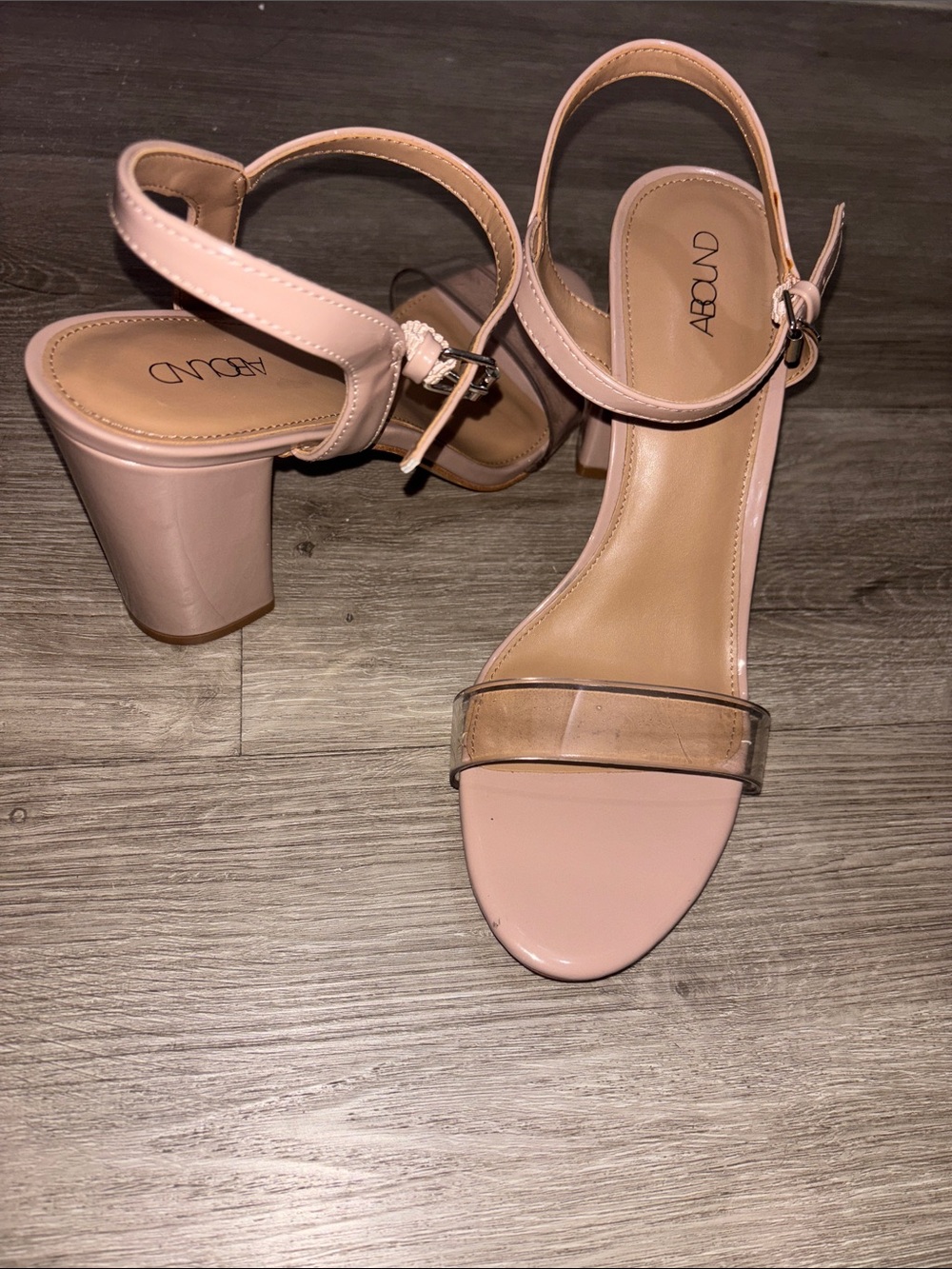 Abound Blush Pink Block Heels with Clear Toe Strap
